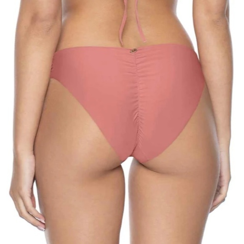 NWT Pilyq Lotus Ruched‎ Bikini Bottoms Large Teeny mauve pink
